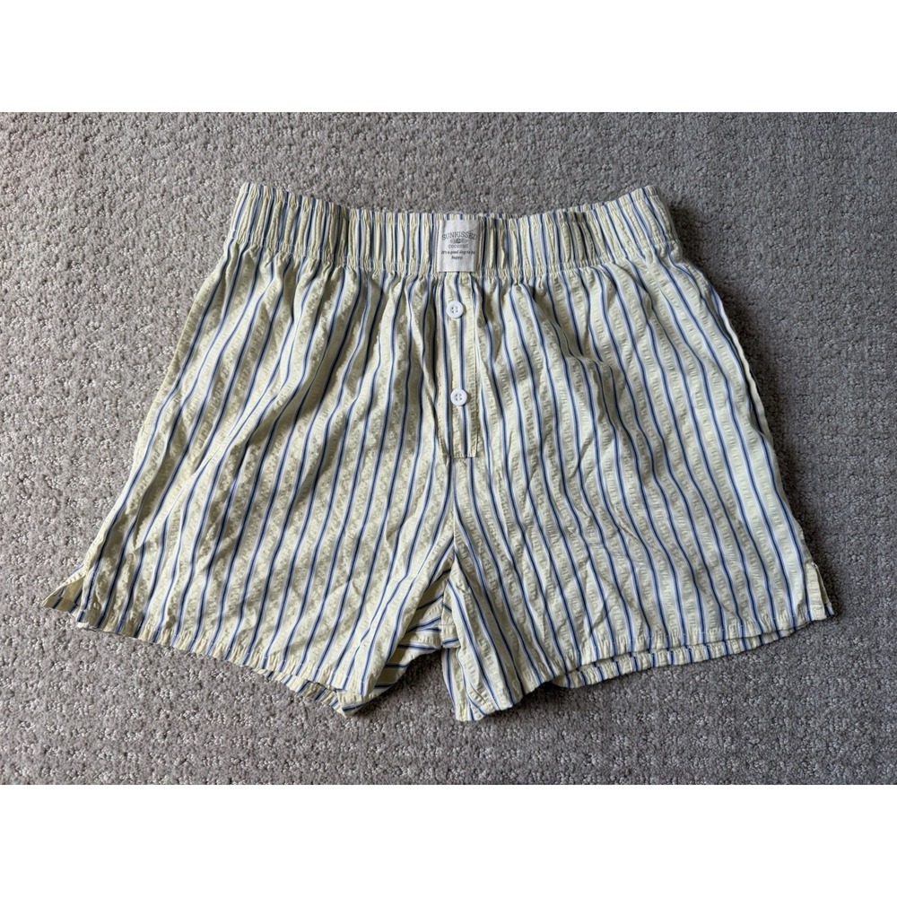 Sunkissed Coconut Halo Everyday Boxer Shorts Sz Small Yellow Blue Stripe Coastal
